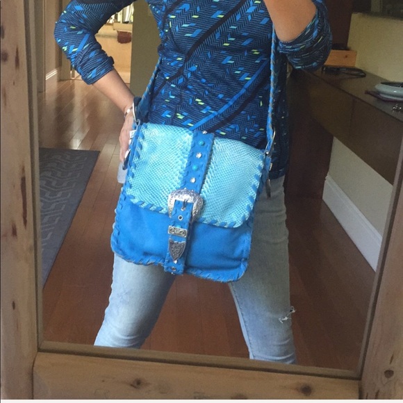 Anthropologie Handbags - Hot blue Anthropologie style Crossbody lea…